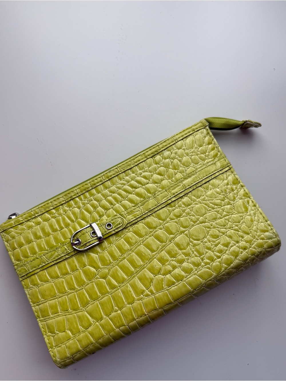 Y2K Lime Green Croc-Embossed Clutch Small Buckle SoHo